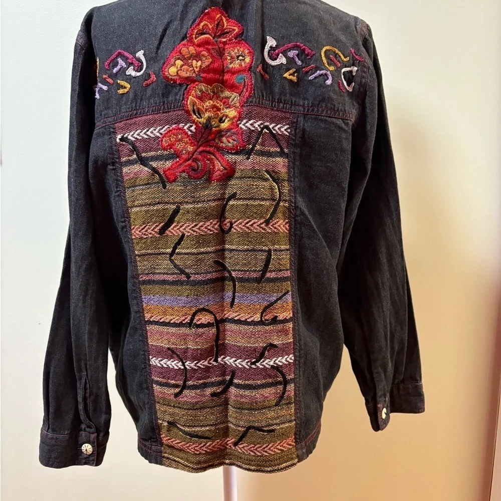 Alex Kin patchwork embroidered jacket gray chambray M - Picture 5 of 7